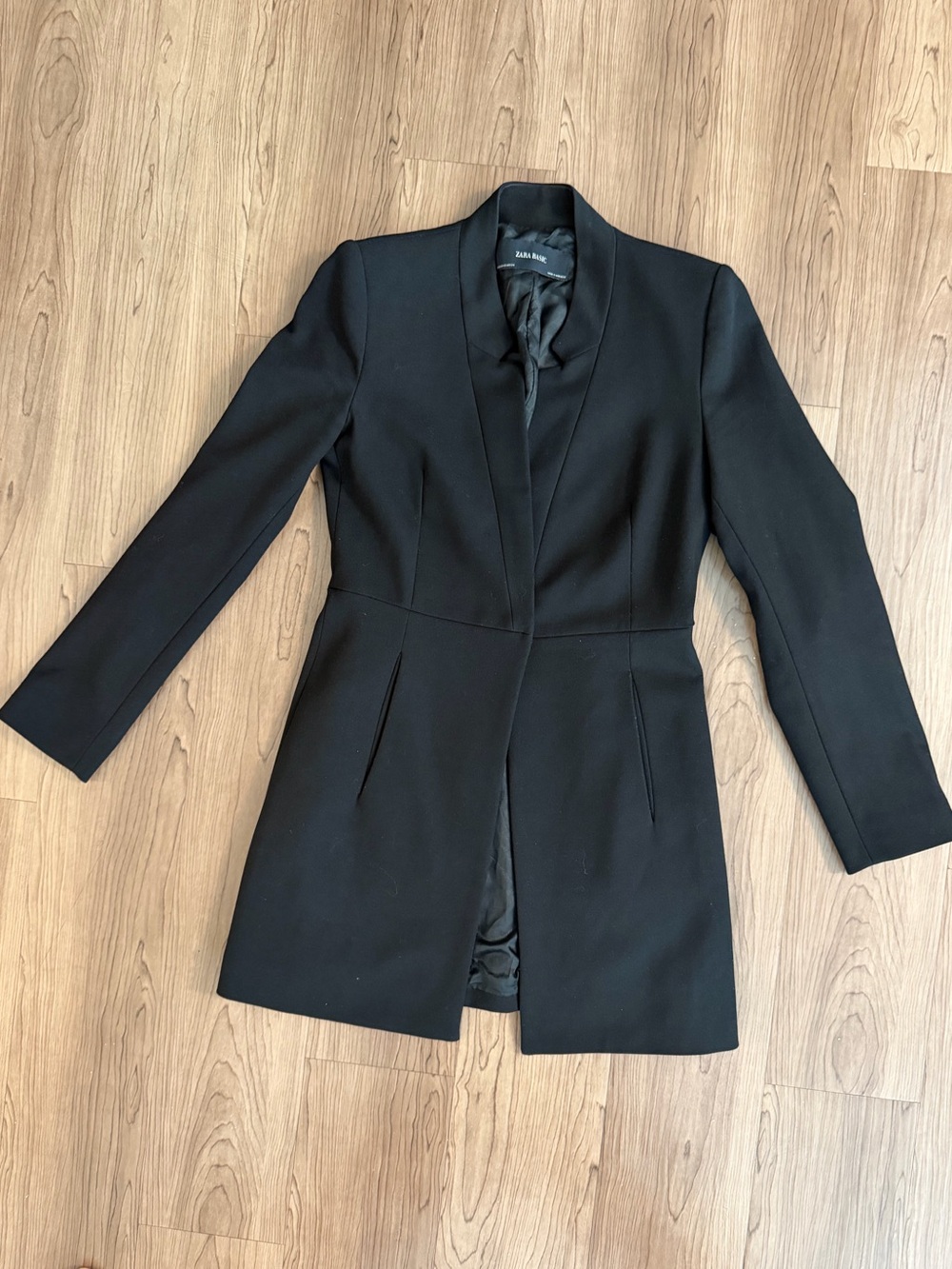 Zara Black Longline Fitted Blazer Coat size XS